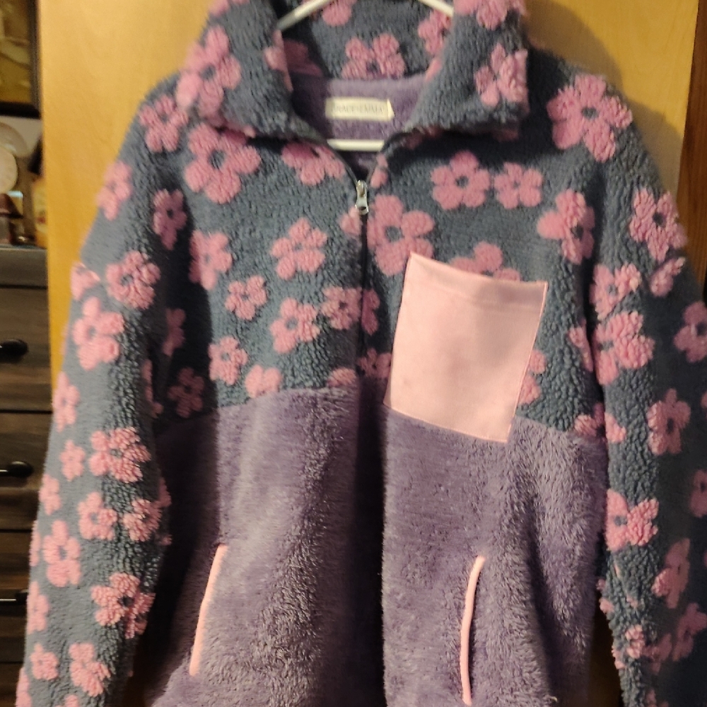 Floral Fleece Jacket with Pink Accents